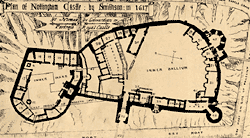 Plan of Nottingham Castle by John Smithson in 1610