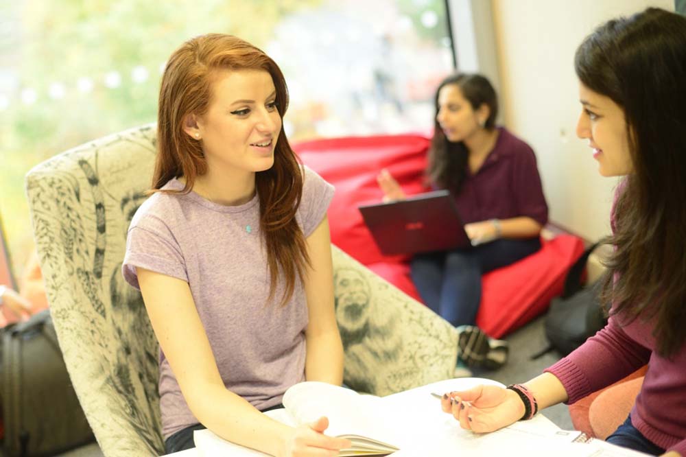 Students working together in a library