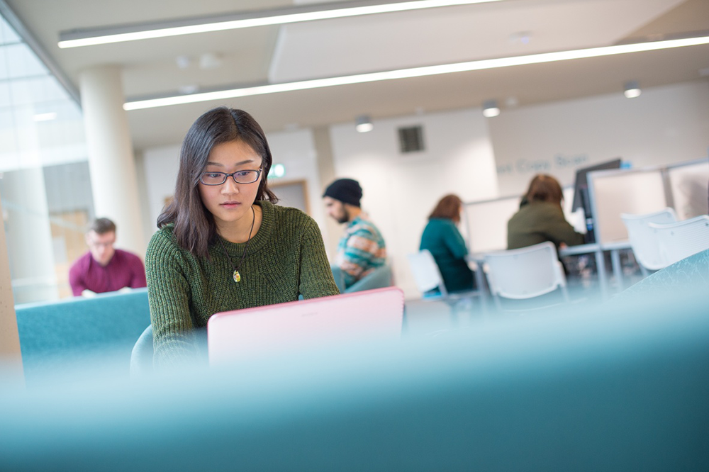 Student working on a laptop